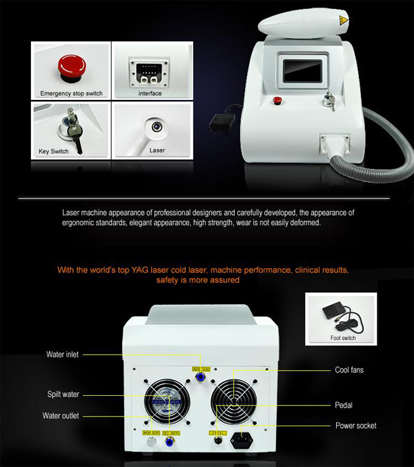 4.3 Inch Touch Screem Q Switch ND YAG Laser Machine with 3 Tips