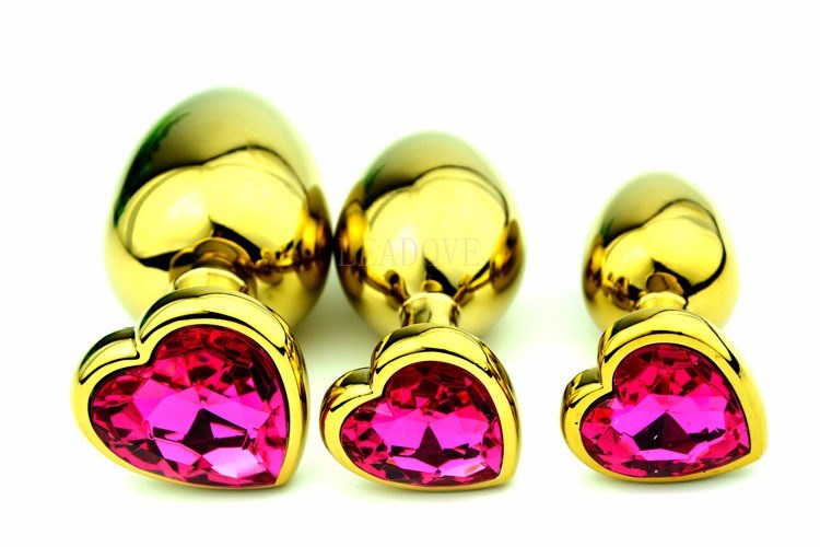 Golden Metal Jewelled Plug Anal Butt Booty Beads Heart Shape Sex Anal Toys Medium Size Adult Sex Toys Products
