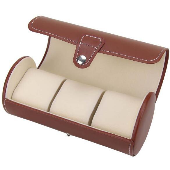 Leather Watch Box for 3 Watches Cylinder Watch Box