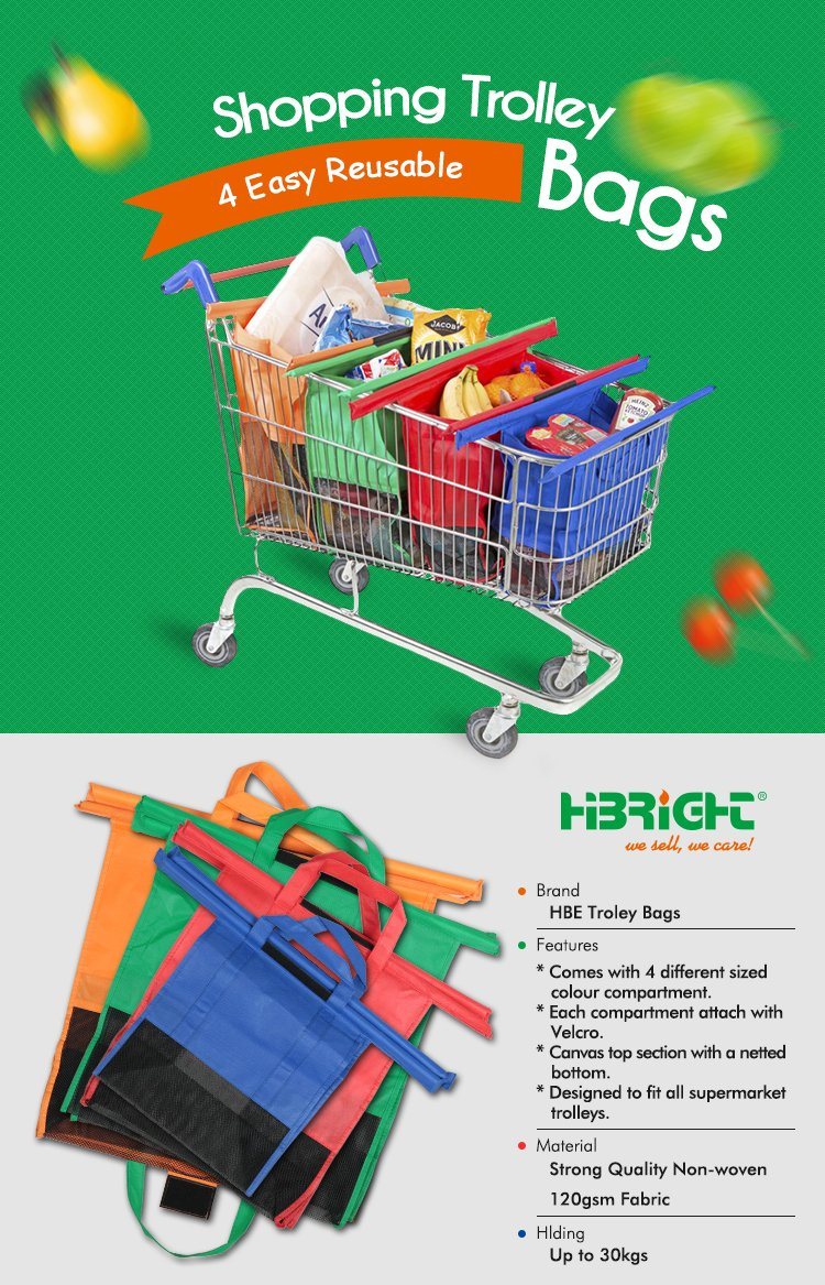 Supermarket Polyetser Fabric Foldabe Shopping Trolley Bag