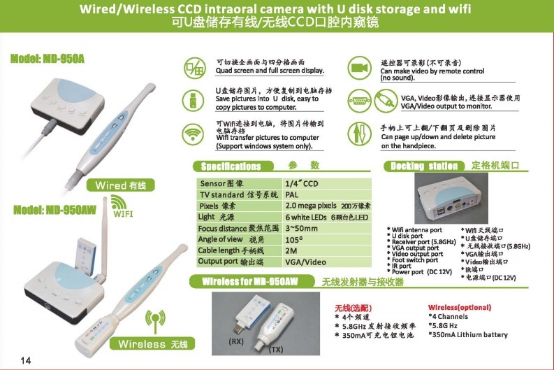 Hot Sale Wireless CCD Intraoral Camera with U Disk Storage and WiFi