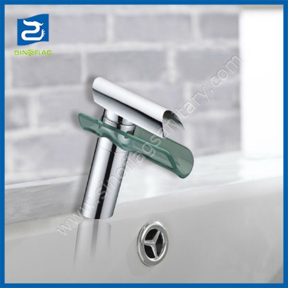 Bathroom Vessel Glass Chrome Basin Faucets Waterfall