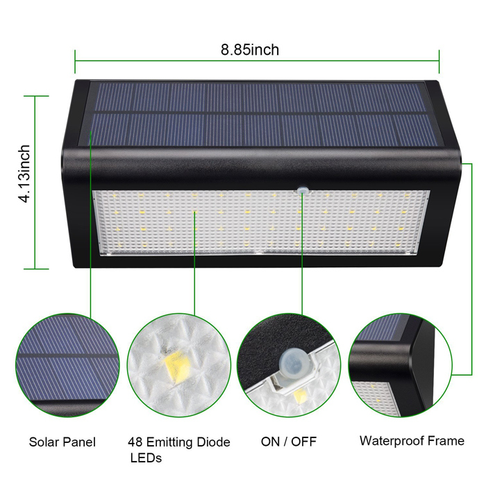 Solar Outdoor Light 48 LEDs Microwave Radar Motion Sensor Wireless Security Garden Wall Light