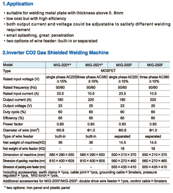 welding machine specification