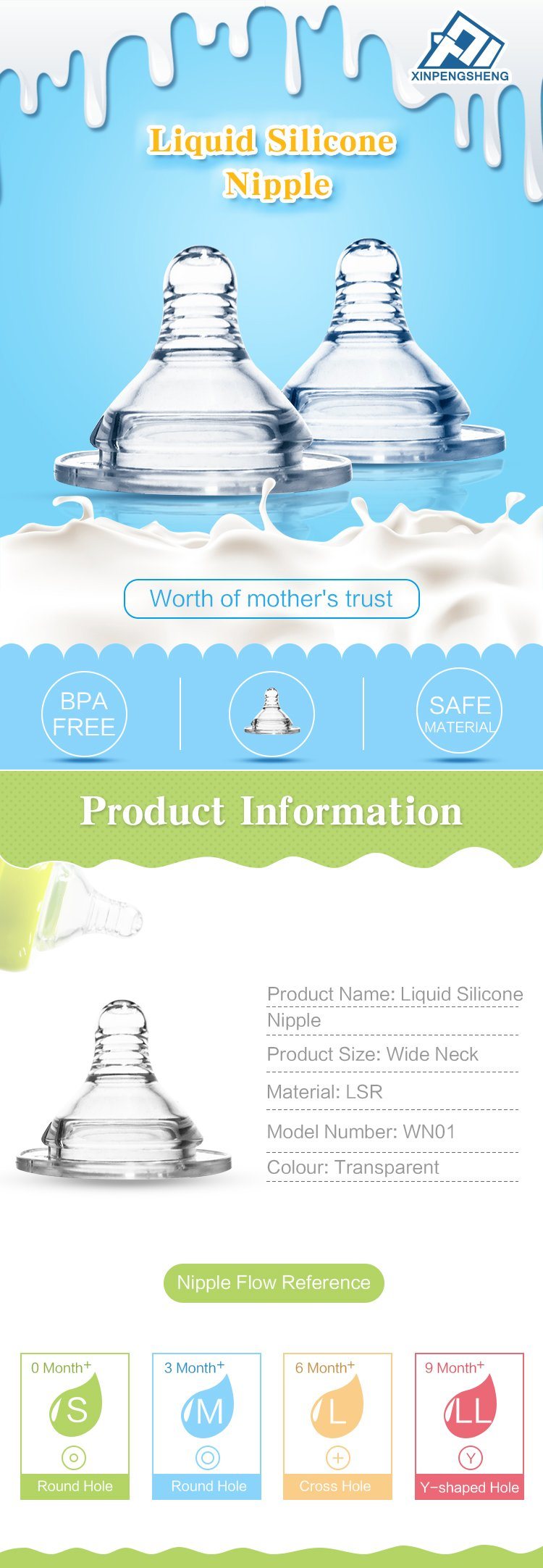 Baby Bottle Silicone Nipple Wide Neck LSR Nipple