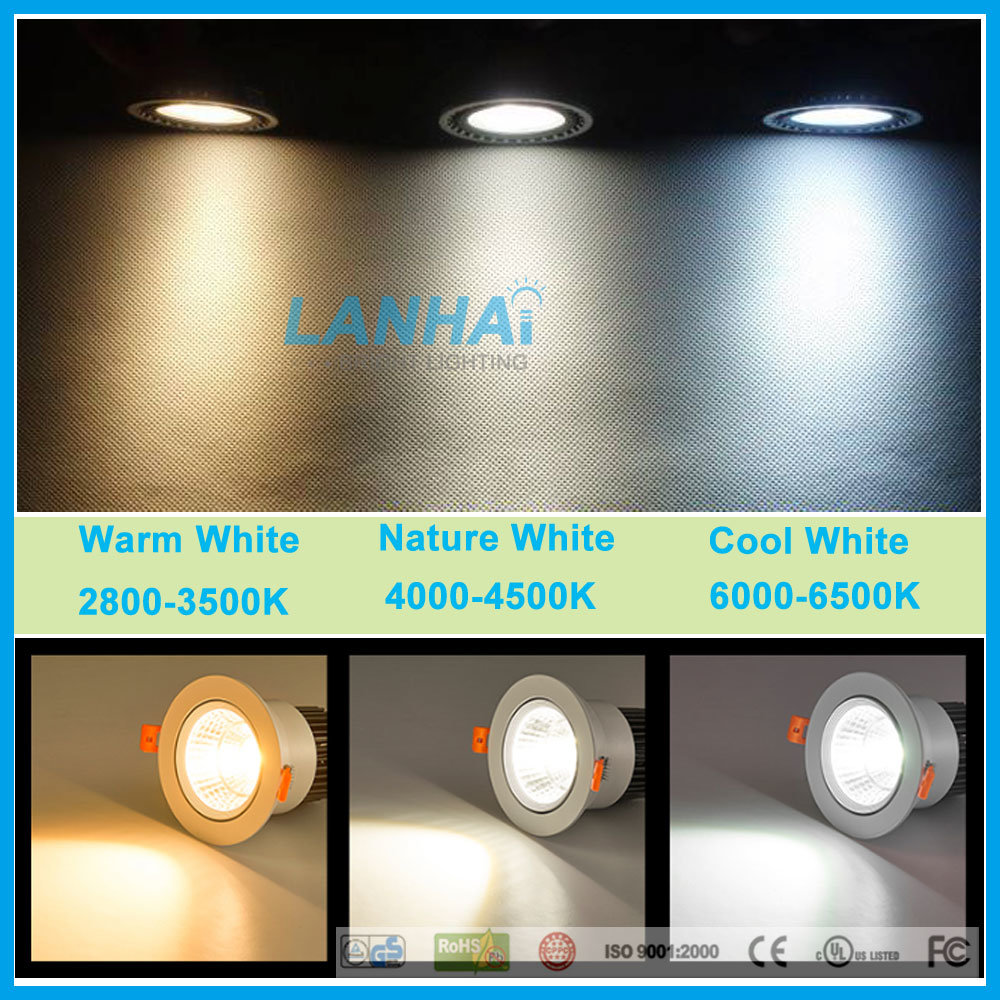 12W COB Ceiling Spotlight Aluminum Down Light Recessed LED Downlight