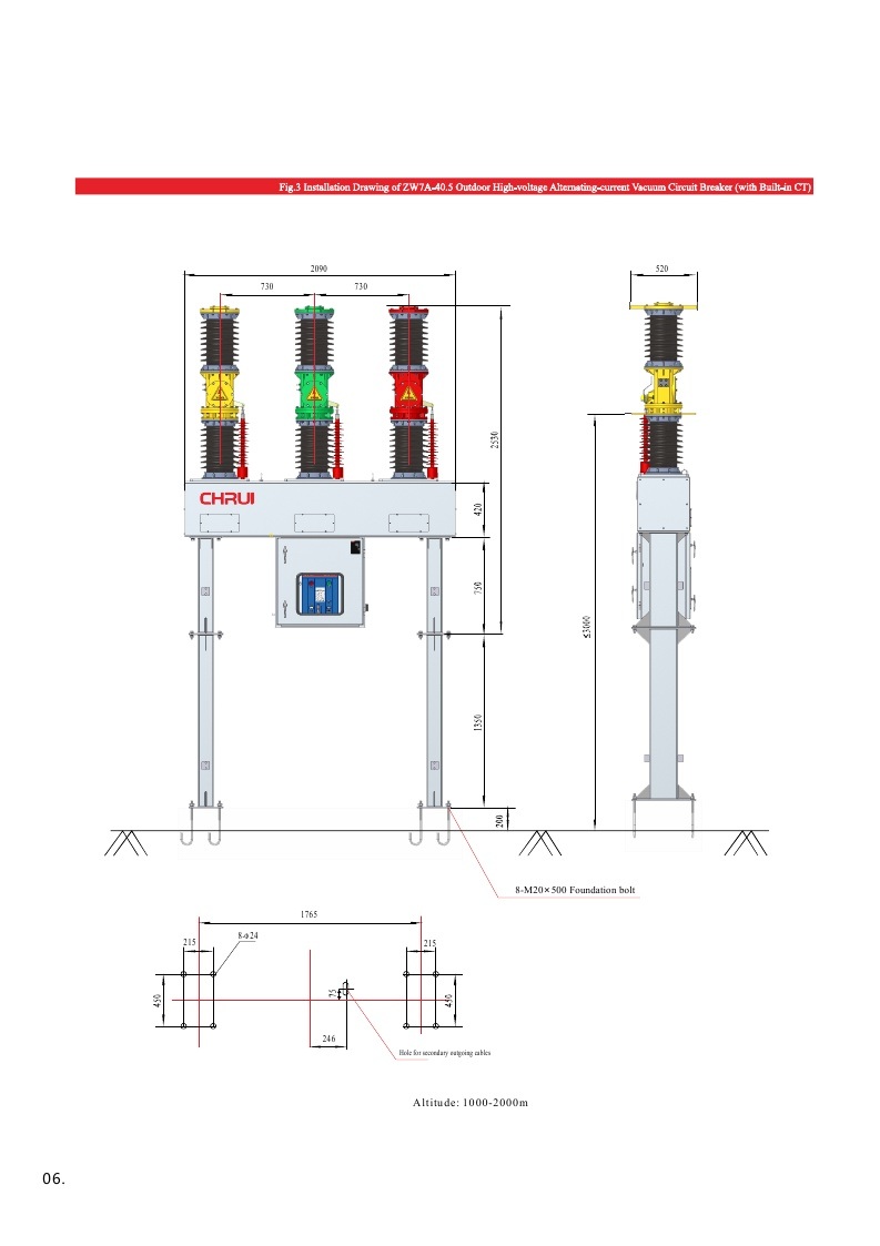 Zw7a-40.5 Series Vacuum Circuit Breaker Outdoor Type with CT Inside