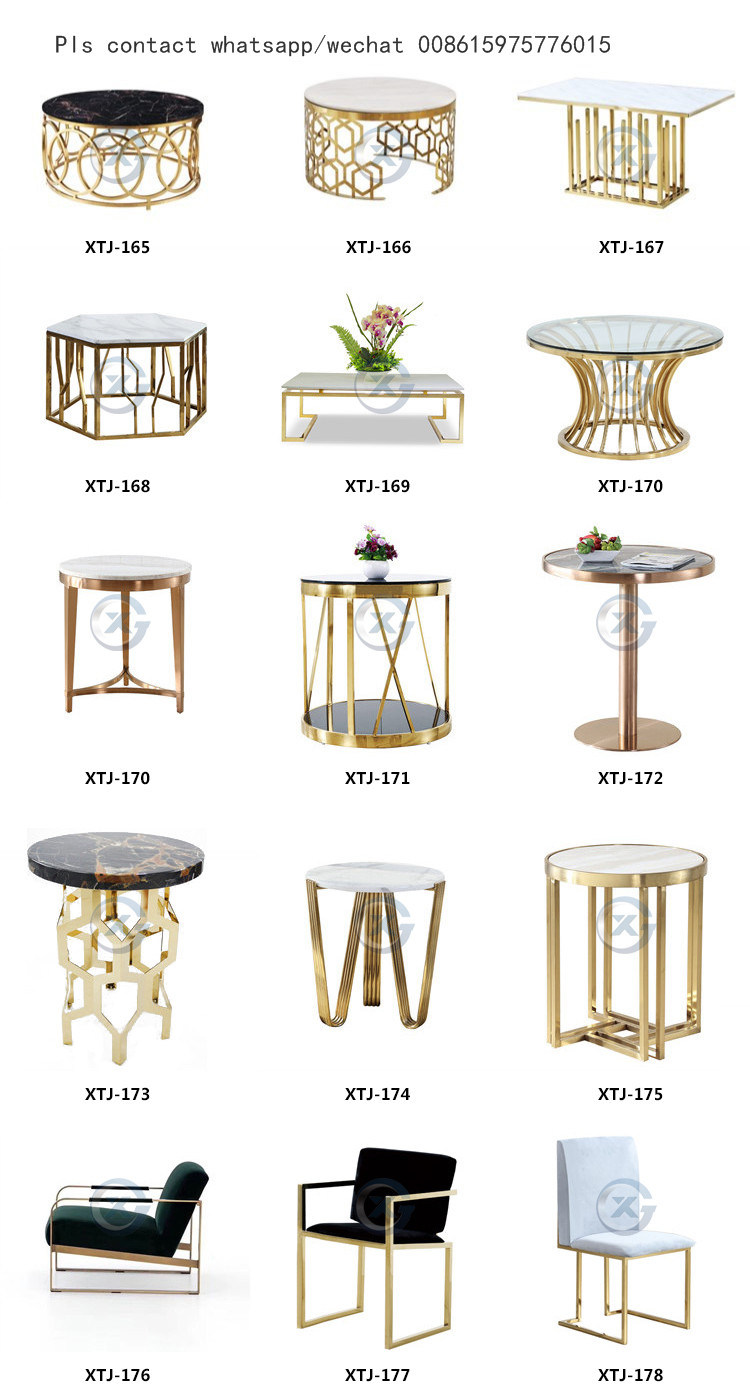 Customized Hairline Gold Stainless Steel Table Chair for Restaurant Furniture