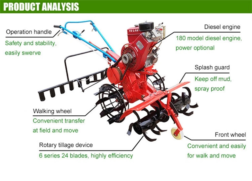 Mini Front-Roll and Rear-Drive Rotary Cultivator Power Tiller with Ditcher