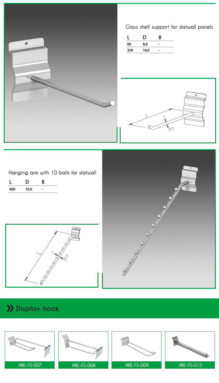 Chrome Plated and Chromed Display Slatwall Hooks For Stores