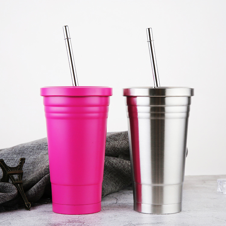 Double Walls Stainless Steel Coffee Tumbler with Straw Inox Tumbler Insulated Tumbler