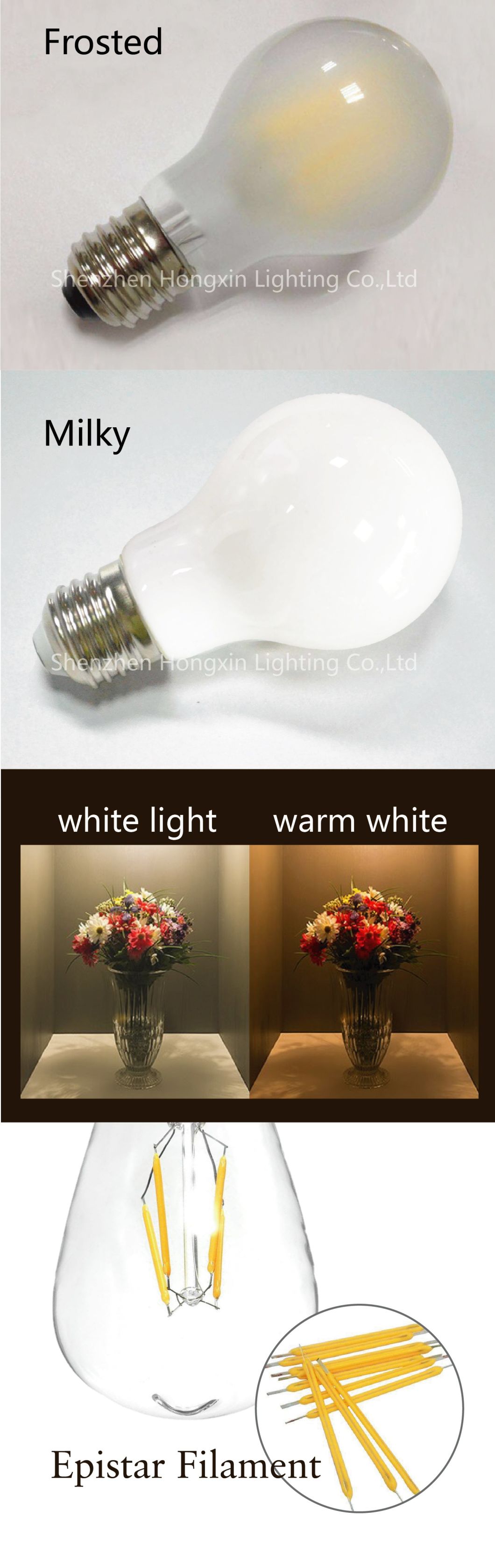 A19/A60 LED Filament Light Bulb 2W~8W Dimmable LED Filament Bulb