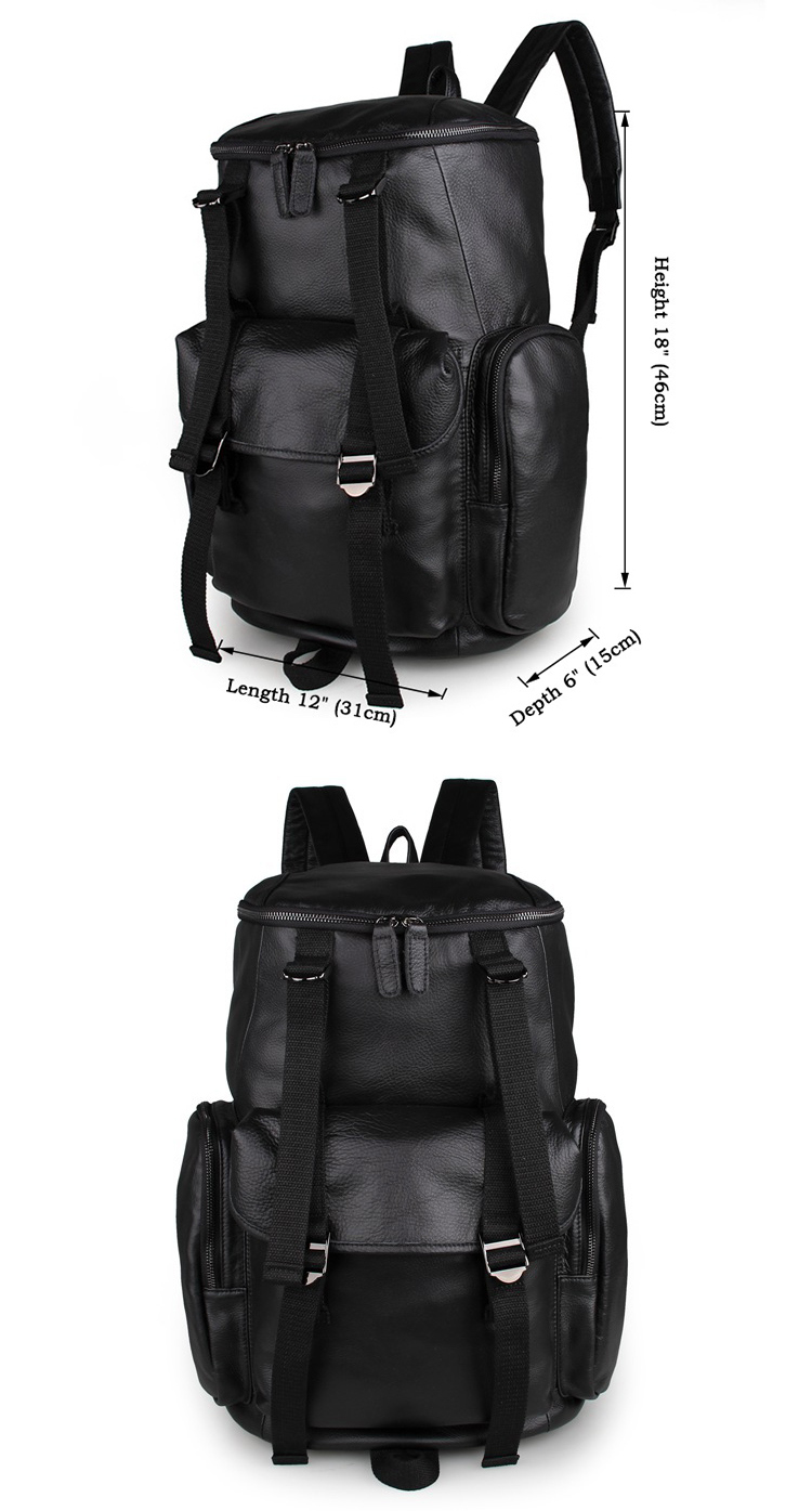 China Wholesale Custom Black Leather Mens Travel Backpacks