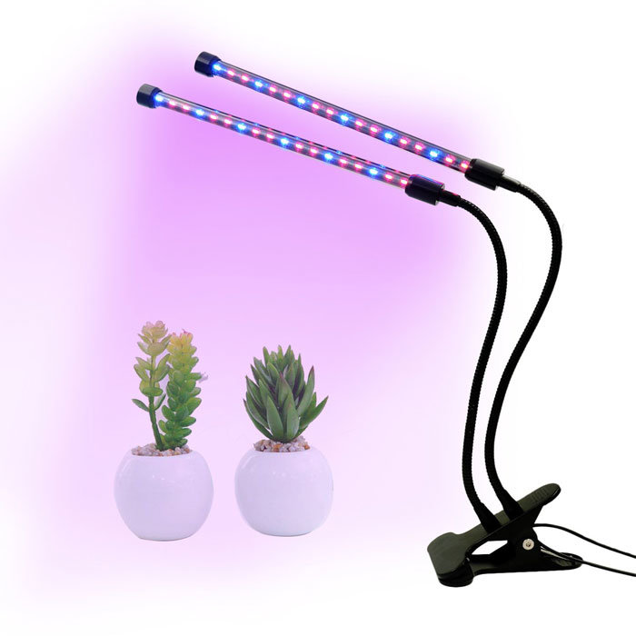 18W Dual Head LED Grow Lights Adjustable 5 Level Dimmable Desk Clip with 360 Degree LED Grow Light