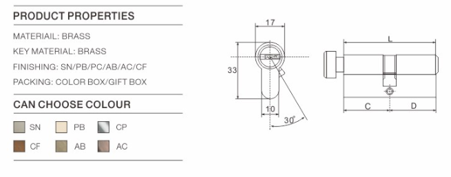 High Security Double Pins Computer Key Cylinder (C3370-241SN)