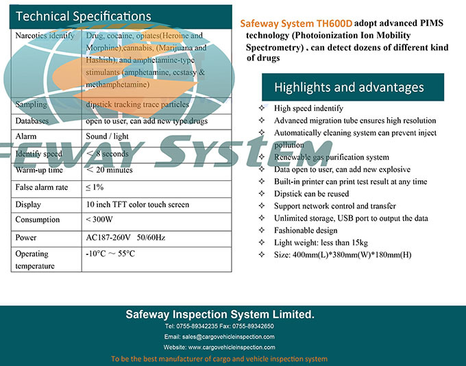 Safeway System - Drug Trace Detector, Narcotics Trace Detection