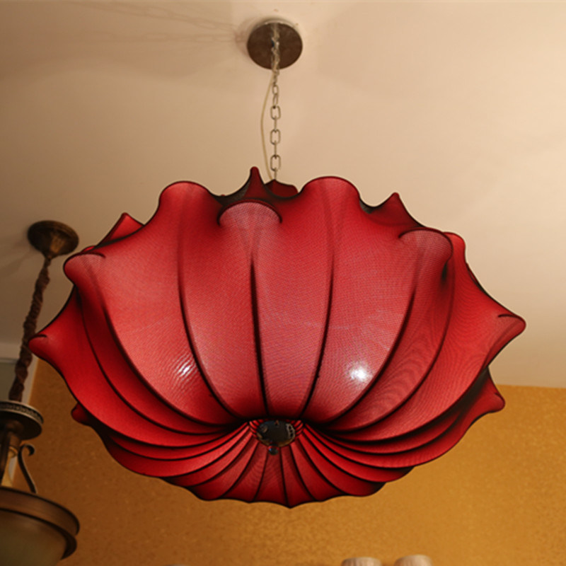 Chinese Style Hotel Decorative Red Umbrella Shape Fabric Pendant Lamp