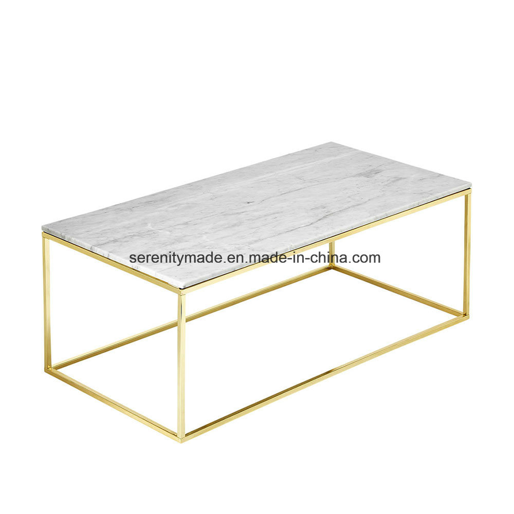 Enticing Design Luxury Featuring Gold Color Metal Frame White Marble Top Coffee Table