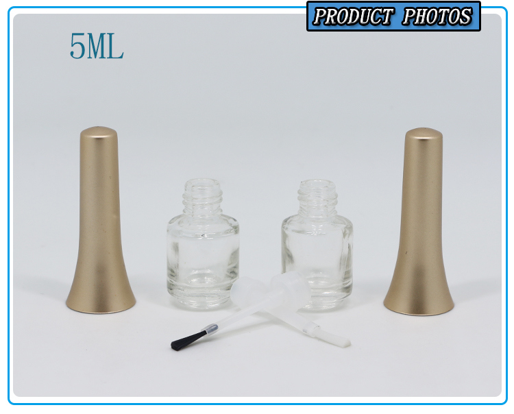 Round 5ml Empty Glass Nail Polish Bottle with Champagne Gold Cap Brush