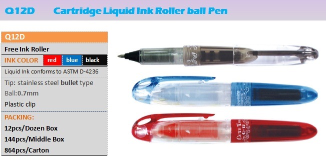 Office Supply Promotional Gift Plastic Pen Q12 with Cartridge, Multi Pen Assorted Roller+Fountain Pen+Highlighter