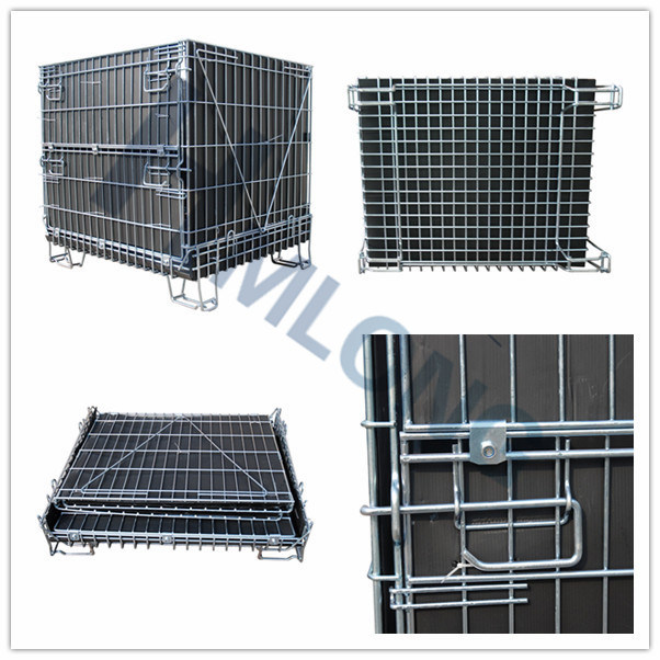 Warehouse Metal Folding Wire Mesh Container/Cage with PP Sheet