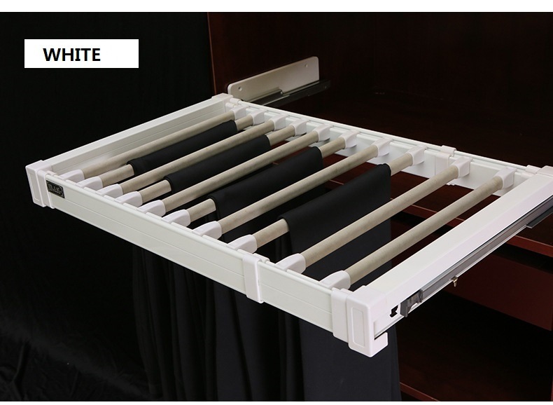 Wardrobe Accessories Pull out Trouser Rack with Movable Trousers Rods with Soft Closing Slide