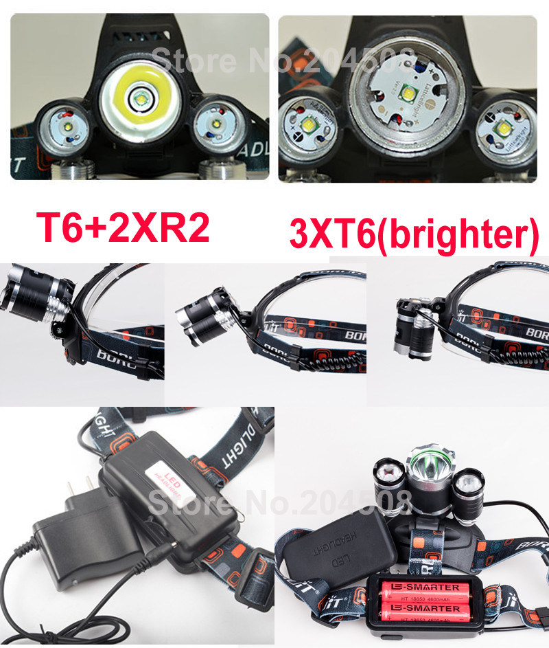 Hottest Style CREE 3xt6 Rechargeable LED Headlamp with Charger and 18650 Batteries