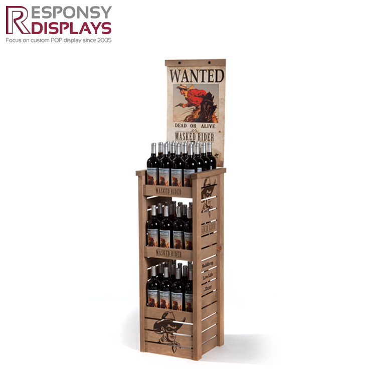 Point of Purchase Floor Wooden Vodka & Whisky Display Rack for Supermarket