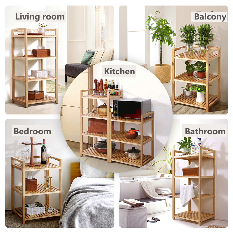 Solid Wood Coner Shelf Freestanding Kitchen Storage Rack