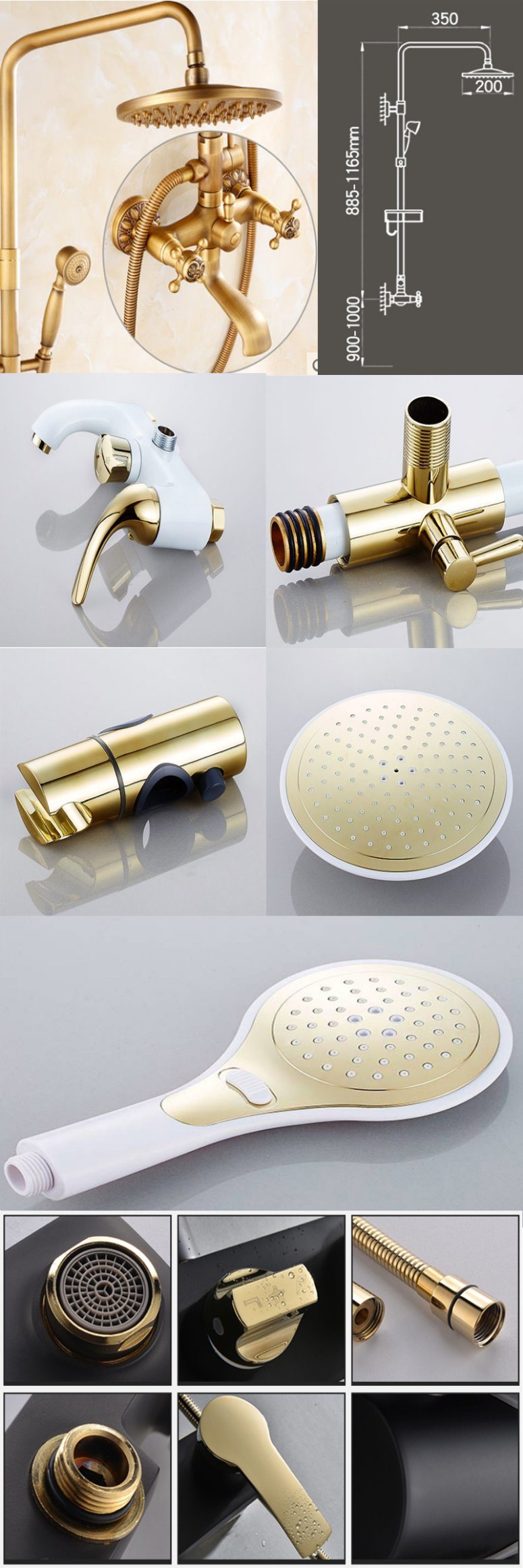 Luxury Gold Shower Bathroom Rain Shower Set with Copper Handle
