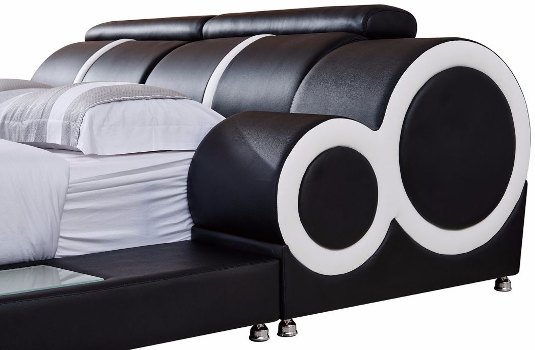 Modern Tufted Headboard Full Leather Bed with Stainless Steel Leg