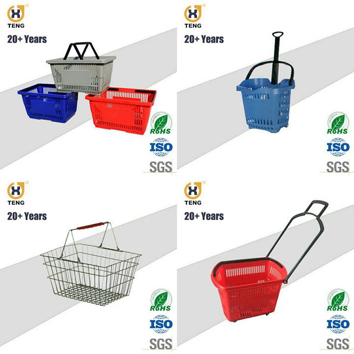 25L Yellow Japanese Style Square Hole Hand Plastic Supermarket Shopping Basket