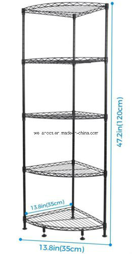 NSF 5 Layers Powder Coated Black Metal Kitchen Bathroom Corner Storage Wire Shelf Rack Unit