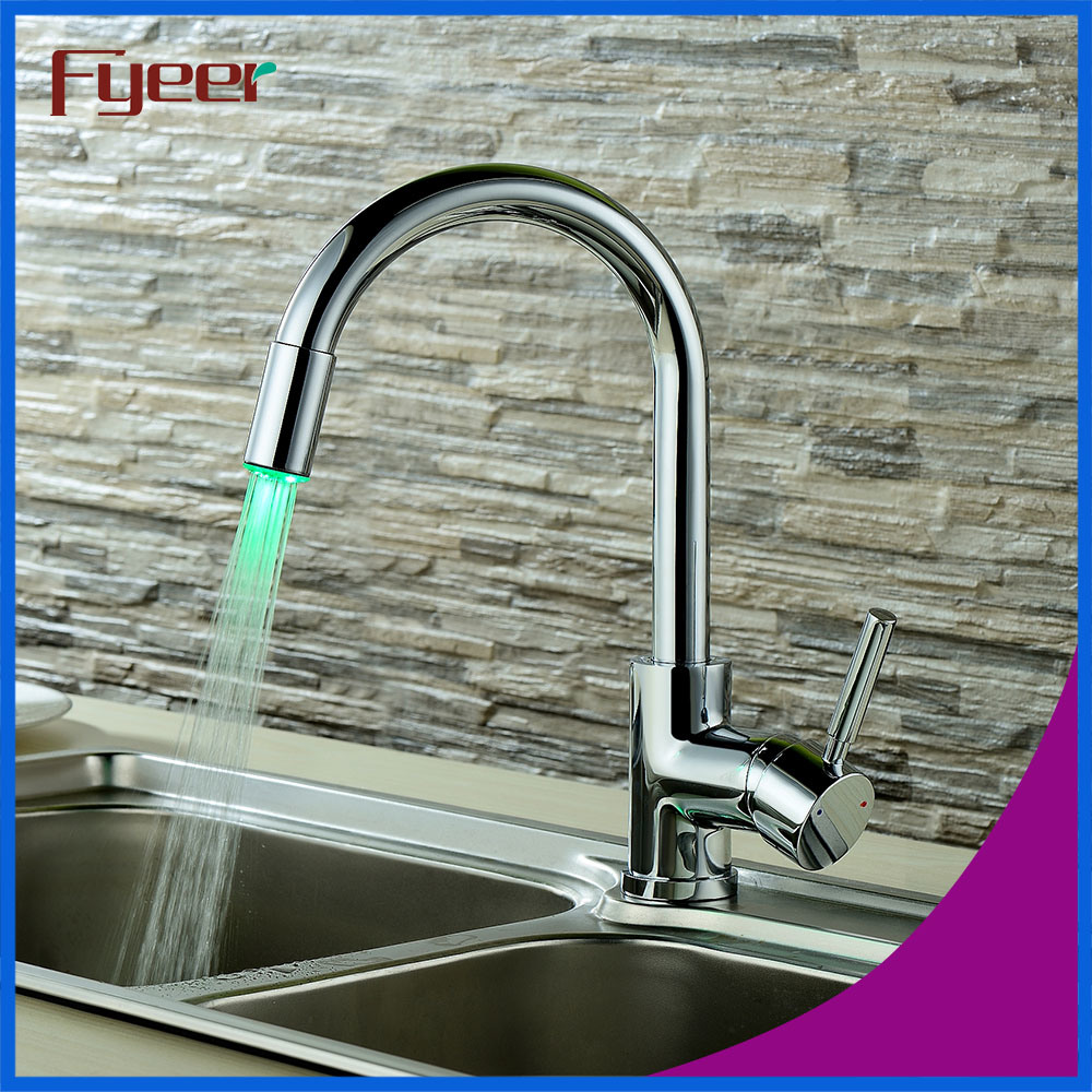 Fyeer Cheap Brass Chrome Plated LED Kitchen Faucet