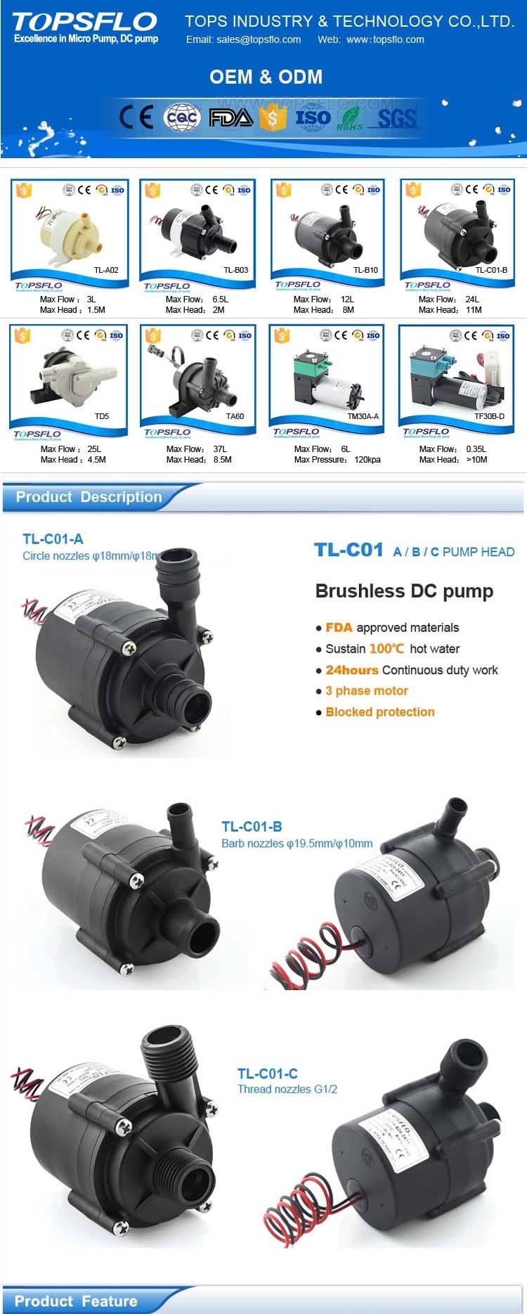 12V or 24V DC Mini Hot Water Centrifugal Pump Submersible Circulation Water Pump