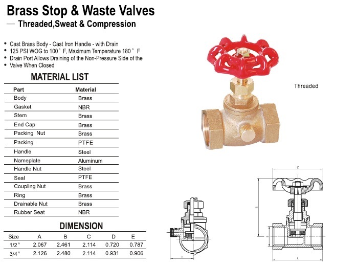 Brass Stop Drain Waste Valve