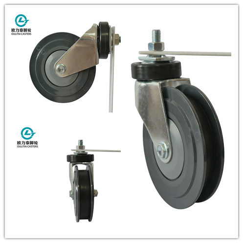 5 Inch PU Shopping Trolley Elevator Fixed Caster (one groove)