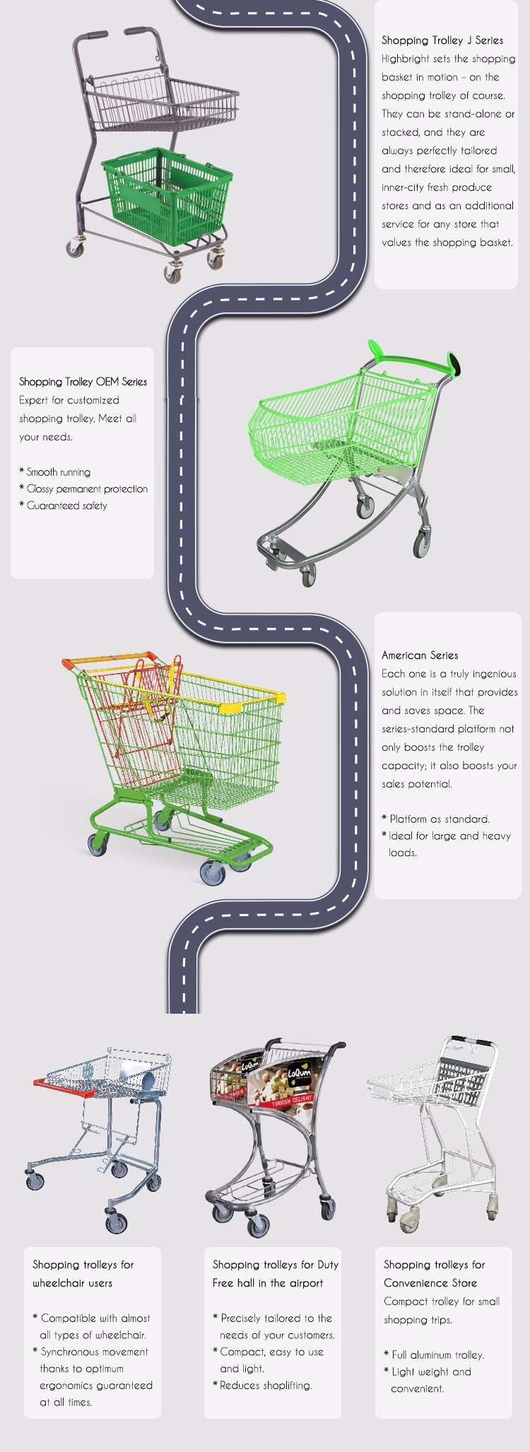 Hot Sale Shopping Trolley Cart with Coin Lock