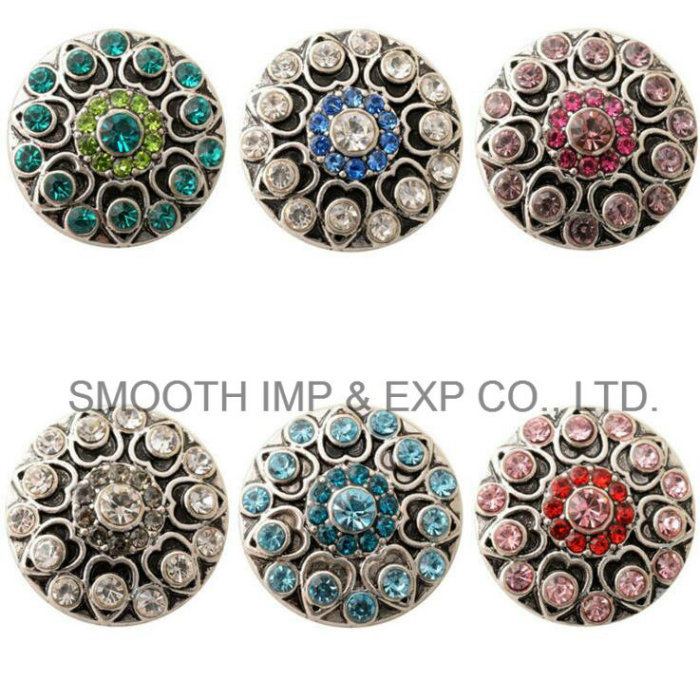 Fashion Metal Alloy Round Antique Silver Rhinestone Snap Button Bracelets