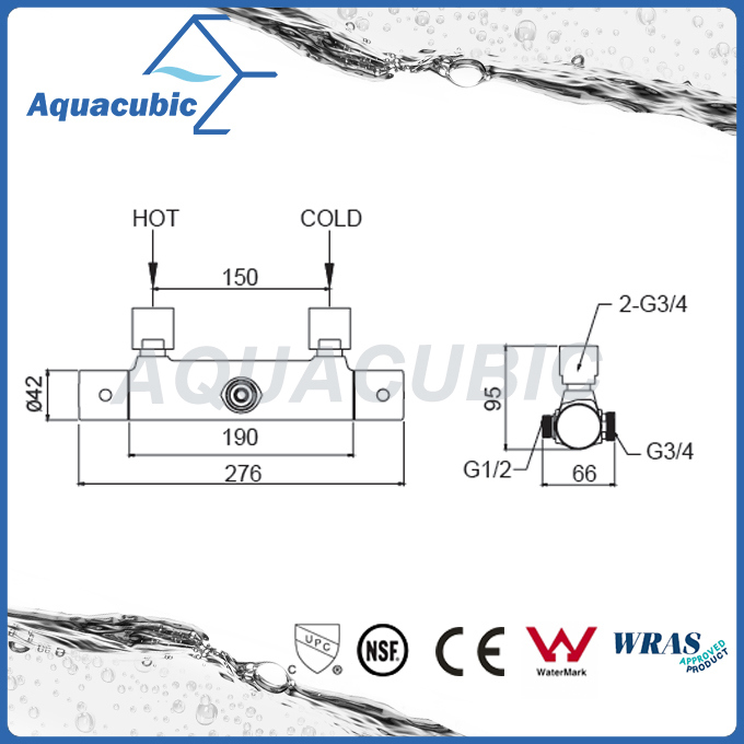 Bathroom Thermostatic Chrome Round Bar Mixer Shower Valve (AF4313-7)