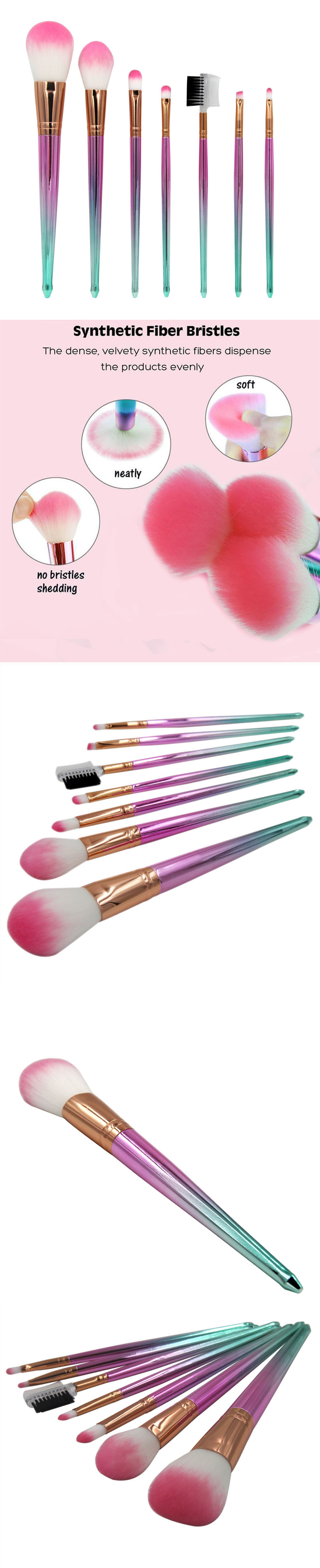7PCS Fantasy Gradient Color Makeup Brush Set Foundation Powder Contour Eyeshadow Eyebrow Cosmetic Brush Kits