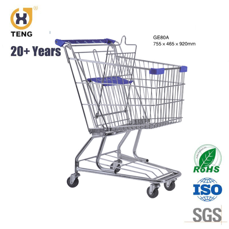 High Quality Germany Style Supermarket Steel Grocery Shopping Trolley Carts for Sale