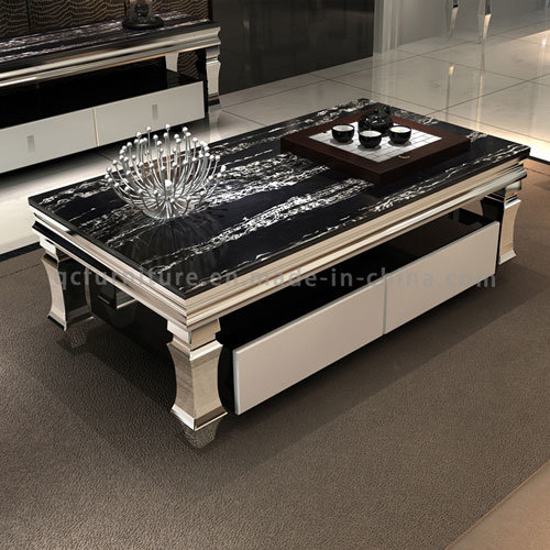 Popular Modern Black Marble Coffee Table with Drawers