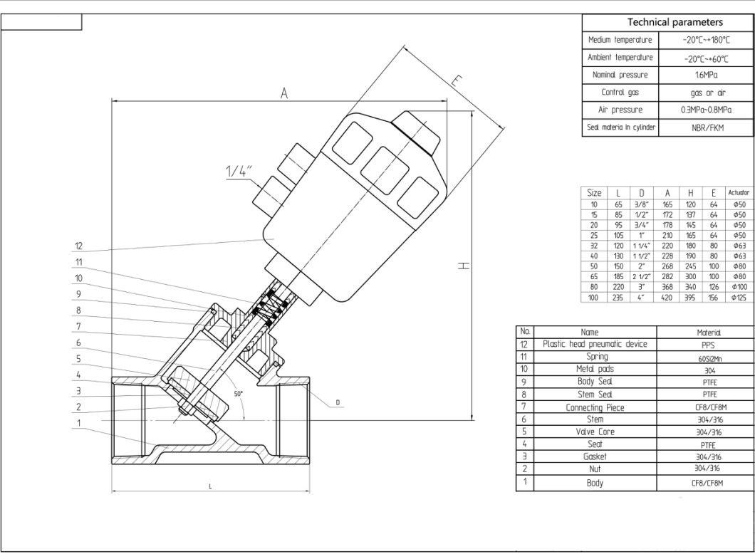 Wenzhou Supplier Thread Ends Pneumatic Actuator Angle Seat Valve