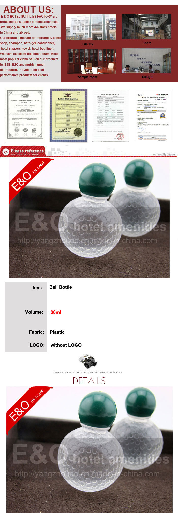 Ball Shape Plastic Bottle for 30ml Shampoo