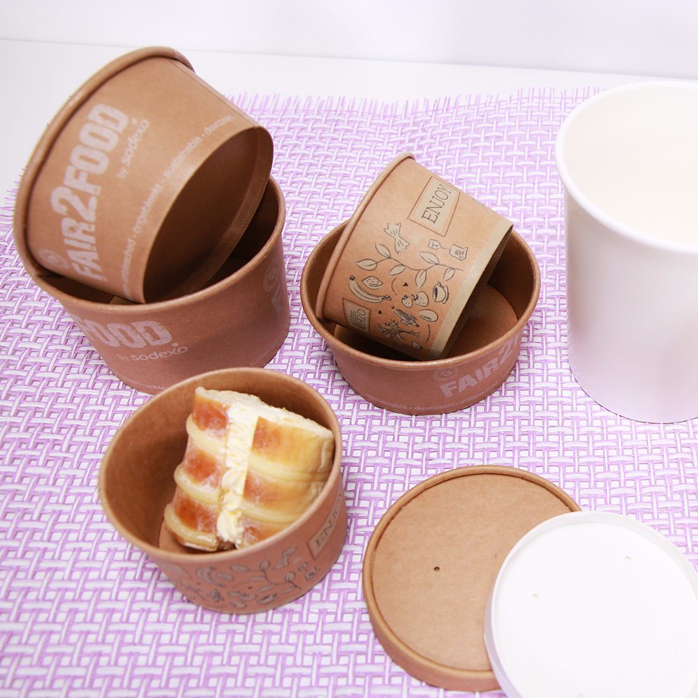 Eco Disposable Kraft Paper Soup Cup/Bowl with Paper Lid
