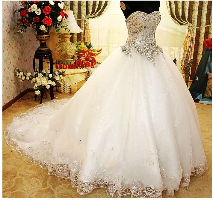 2017 A-Line Lace Train Bridal Wedding Dresses Wm1708