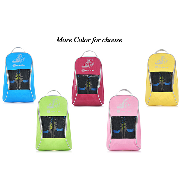 Portable Nylon Travel Shoe Bags with Zipper Closure (Pack 5, Blue/pink/yellow/red/green)