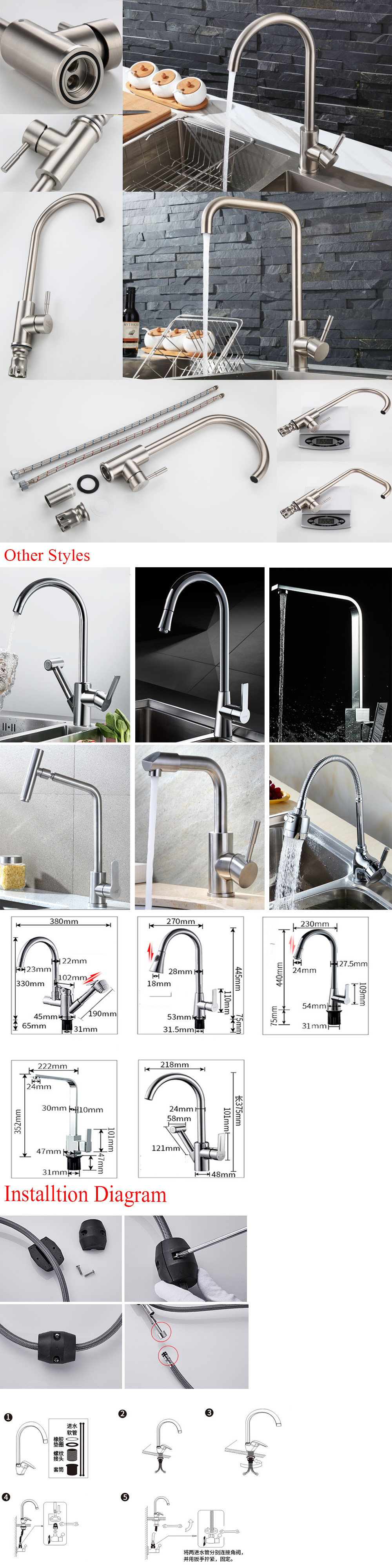Deck Mount Chrome Plated Double Hole Durable Brass Kitchen Mixer with Spout