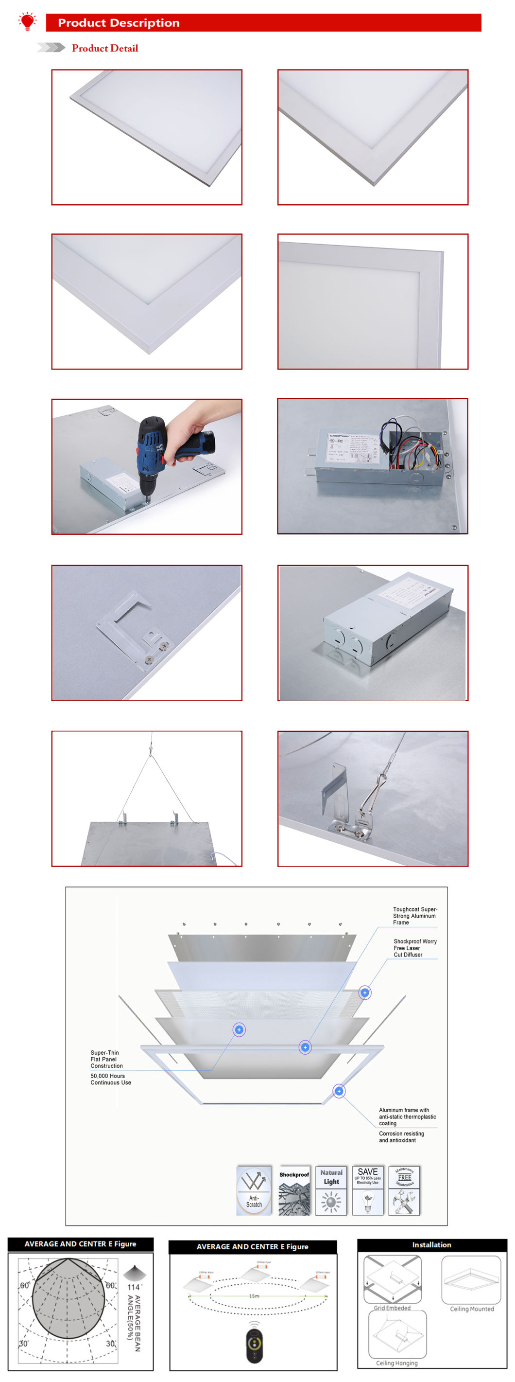 LED CCT Dimmable Square Ceiling Panel Light 1200*600mm with UL